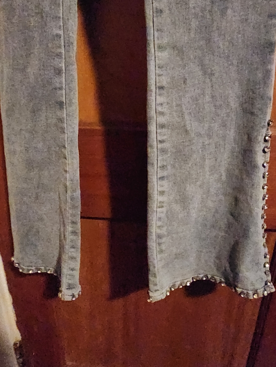 AKIRA Denim - AKIRA Light Wash Wide Leg Jeans with Studded Hem